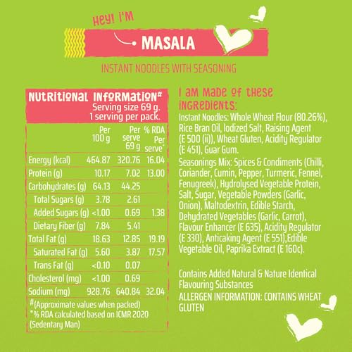 WickedGud Nourishing Masala Instant Noodles, Pack of (69 gm x 6)| Healthy Noodles | Whole Wheat | Whole Wheat | No Maida | No Palm Oil | No Added MSG |Source of Protein | High Fibre | Cholesterol Free - Image 2