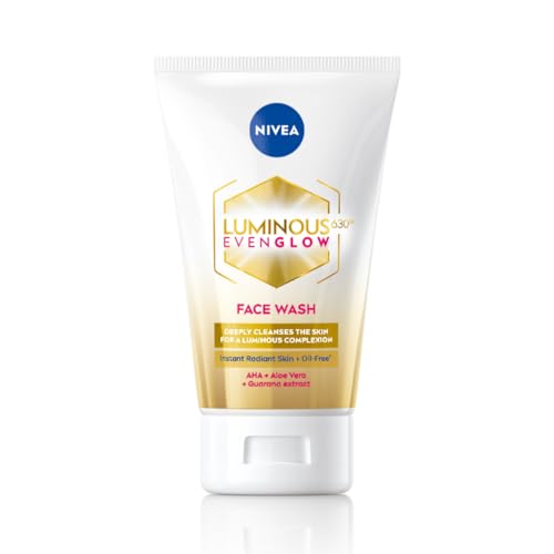 NIVEA Luminous Even Glow 2% AHA Face Wash | Oil-Free Cleanser with Aloe Vera & Guarana Extracts | Deep Cleansing Face Wash for Oily, Normal & Sensitive Skin | Exfoliating Brightening Face Cleanser for Women & Men | 100ml
