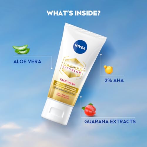 NIVEA Luminous Even Glow 2% AHA Face Wash | Oil-Free Cleanser with Aloe Vera & Guarana Extracts | Deep Cleansing Face Wash for Oily, Normal & Sensitive Skin | Exfoliating Brightening Face Cleanser for Women & Men | 100ml - Image 6