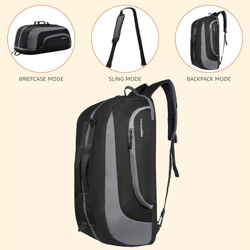 Amazon Basics Polyester Gym Duffle Bag with Shoe Compartment | 3-in-1 Versatile Bag for Gym, Travel, and Sports | Detachable Shoulder Strap | for Men & Women | 31L (Black Grey) - Image 3