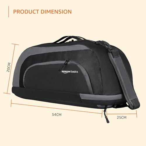 Amazon Basics Polyester Gym Duffle Bag with Shoe Compartment | 3-in-1 Versatile Bag for Gym, Travel, and Sports | Detachable Shoulder Strap | for Men & Women | 31L (Black Grey) - Image 5