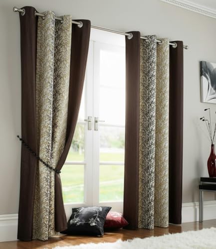 Home Sizzler Abstract 2 Piece Eyelet Polyester Door Curtain Set - 7ft, Brown