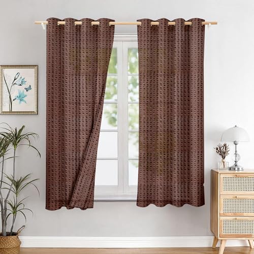 Amazon Brand - Solimo Polyester Sheer Jacquard Window Grommet Curtains|5 Feet|Set of 2|Printed Design| for Living Room Kids Room and Bedroom| Color- Brown| Light-Filtering - Image 2
