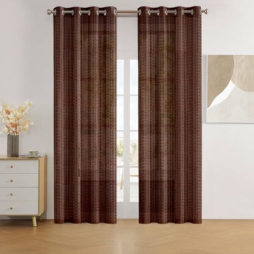 Amazon Brand - Solimo Polyester Sheer Jacquard Window Grommet Curtains|5 Feet|Set of 2|Printed Design| for Living Room Kids Room and Bedroom| Color- Brown| Light-Filtering - Image 3