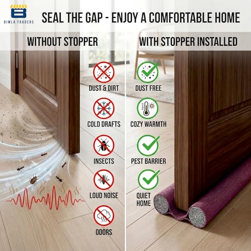 PVC Door Draft Stopper for Home | Under Door Noise Dust Guard | Cold/Heat Insulation Strip | Gap Sealer for Doors & Windows | Easy Installation. Pack of 5 (36IN_PO5_RED) - Image 6