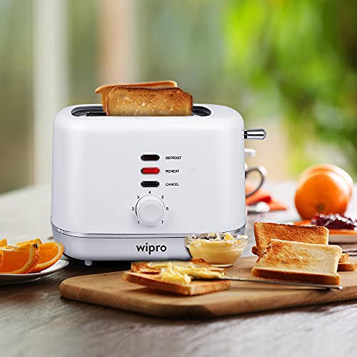 Wipro Vesta Bread Toaster 800 Watts Auto Pop up with Removable Crumb Tray, 7 Browning Levels with Defrost and Pre Heat Function (White), Standard (VA021020) - Image 3
