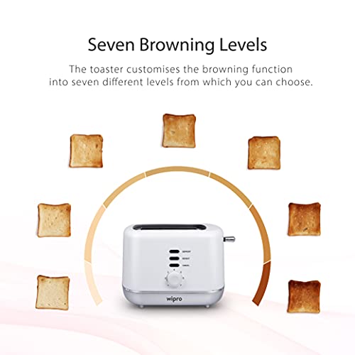 Wipro Vesta Bread Toaster 800 Watts Auto Pop up with Removable Crumb Tray, 7 Browning Levels with Defrost and Pre Heat Function (White), Standard (VA021020) - Image 6