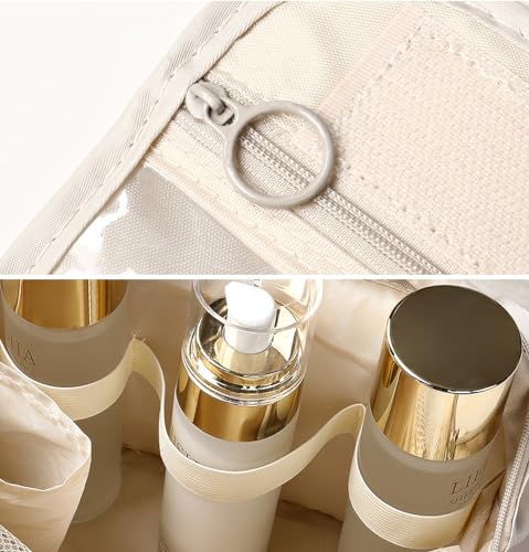 Wolpin Toiletry Bag Travel Nylon (Beige, 15 CM) | Foldable Cosmetic Makeup Pouch Organizer | Multipurpose Kit for Brush Shaving Medicine | Waterproof Travel Utility Bag for Men & Women - Image 5