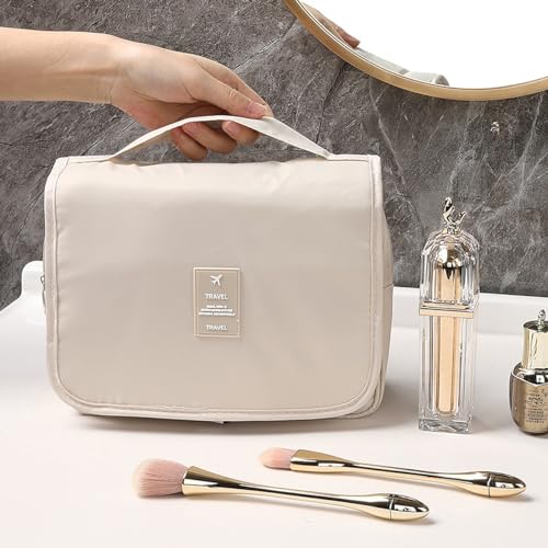 Wolpin Toiletry Bag Travel Nylon (Beige, 15 CM) | Foldable Cosmetic Makeup Pouch Organizer | Multipurpose Kit for Brush Shaving Medicine | Waterproof Travel Utility Bag for Men & Women - Image 7
