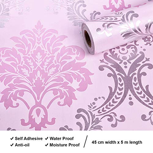 Wolpin Pink Damask DIY Self-Adhesive