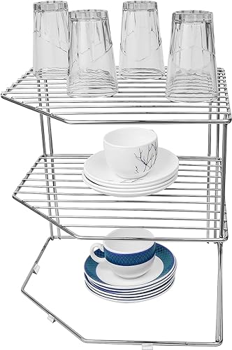 Stainless Steel Cup Stand & Coffee, Tea Mug Holder/12 Hooks for Cups & Mugs Combo 2 Level Kitchen Storage Rack for Corners, Kitchen Space Organizer Corner Shelf (pack of 2)(NHSP) - Image 5
