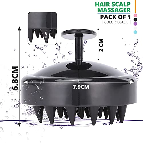 Renesmee Hair Scalp Shampoo Head Massager Brush, Exfoliator for Dandruff Removal, Waterproof Shower Scrubber Growth, Soft Silicone Bristles (Black) - Image 3