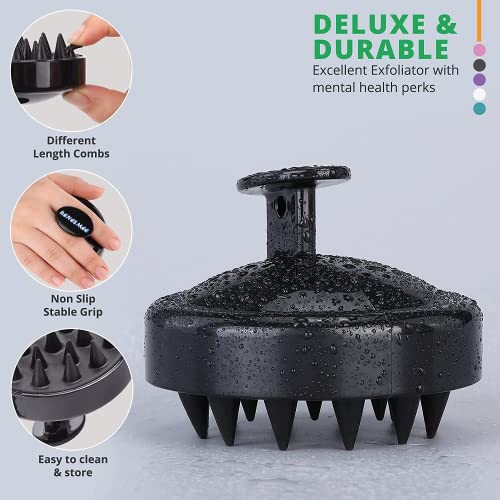 Renesmee Hair Scalp Shampoo Head Massager Brush, Exfoliator for Dandruff Removal, Waterproof Shower Scrubber Growth, Soft Silicone Bristles (Black) - Image 7