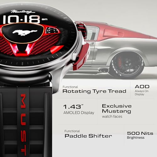 GOBOULT Mustang Racer Smart Watch 1.43'' AMOLED Display, Rotating Bezel, BT Calling, 150+Watchfaces, 500 Nits Brightness, AI Voice Assistant, SpO2 Monitoring, 120+ Sports Mode (Black Blaze) - Image 4
