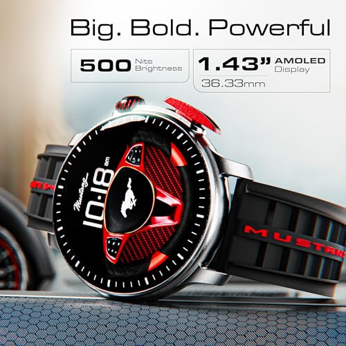 GOBOULT Mustang Racer Smart Watch 1.43'' AMOLED Display, Rotating Bezel, BT Calling, 150+Watchfaces, 500 Nits Brightness, AI Voice Assistant, SpO2 Monitoring, 120+ Sports Mode (Black Blaze) - Image 5