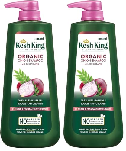 Kesh King Organic Onion Shampoo With Curry Leaves Reduces Hair Fall Upto 98%,Boosts Hair Growth&Keeps Hair Smooth Upto 48Hrs|Repairs Dry&Damaged Hair|Makes Hair Silky&Bouncy - 600Ml,625 Grams