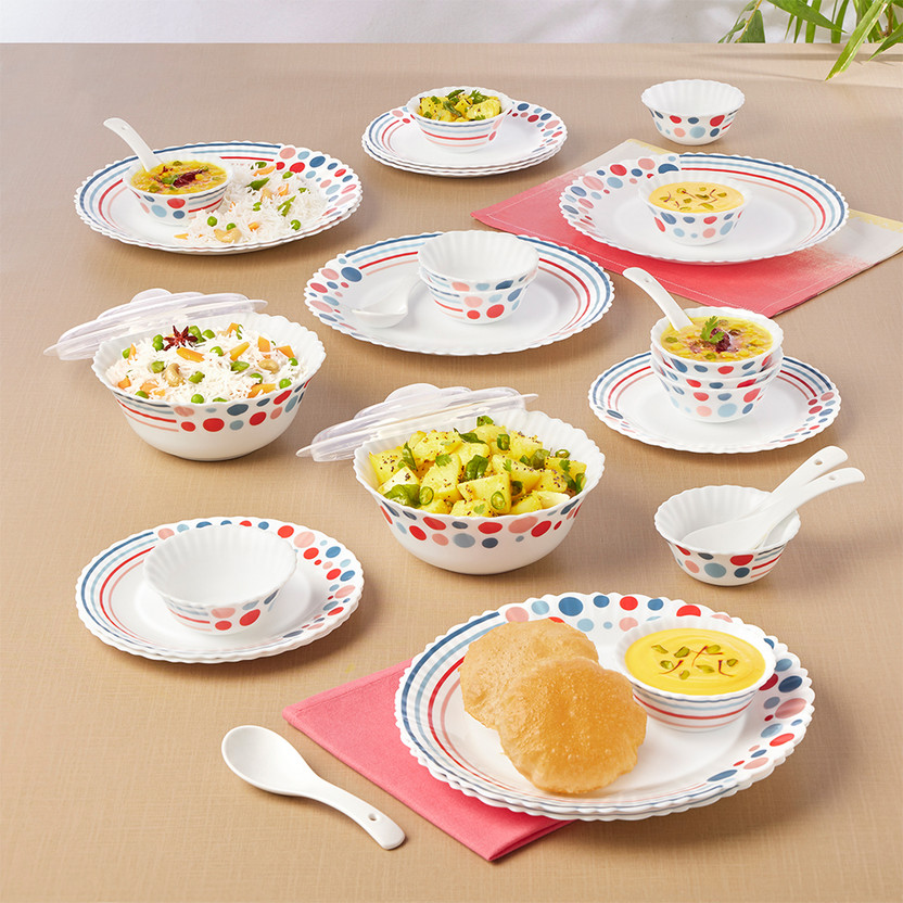 Larah by Borosil Pack of 34 Opalware Galaxy Pastel Crockey Set fo...more