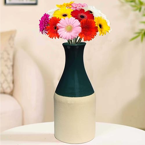 Pure Source India Porcelain Flower Vase (8 Inch) (Green) (Without Flower)