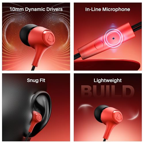 Boat Bassheads 95 Wired in Ear Phones,10Mm Drivers,Signature Sound,in-Line Microphone,Integrated Controls,Snug Fit,Lightweight,Voice Assistant,120Cm Cable & 3.5mm Jack (Raging Red) - Image 2