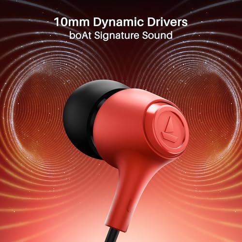 Boat Bassheads 95 Wired in Ear Phones,10Mm Drivers,Signature Sound,in-Line Microphone,Integrated Controls,Snug Fit,Lightweight,Voice Assistant,120Cm Cable & 3.5mm Jack (Raging Red) - Image 3