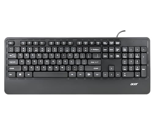 acer OfficeKey Wired Keyboard with Palm Rest | Plug & Play USB 2.0 | Co-Pilot Shortcut Key | Rupee ₹ Symbol | 10M Keystroke Life | 104 Chiclet Keys | Windows & Mac Compatible – Black