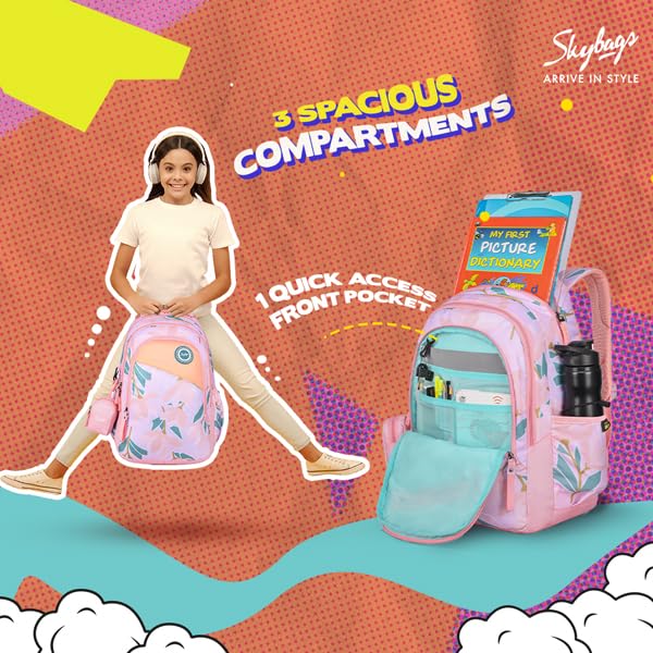 Skybags Bloom 30 Litres Pink School Bag For Girls, 3 Compartment - Image 3
