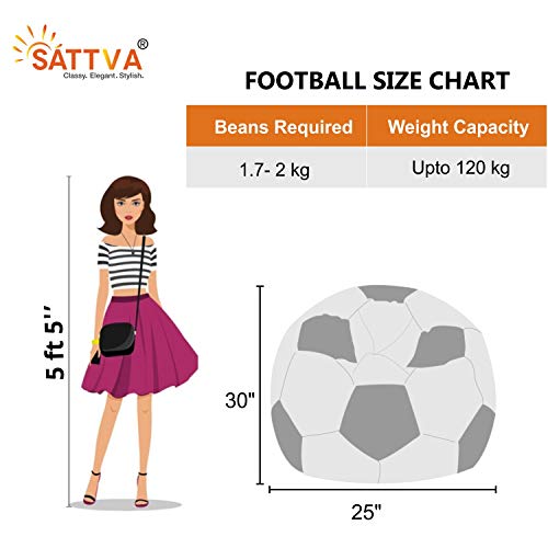 SATTVA XXXL Football Bean Bag Filled with Beans | Faux Leather Bean Bag for Adults & Kids | Pre-Filled Comfortable Seating for Living Room, Bedroom, Home & Office – White & Black - Image 2