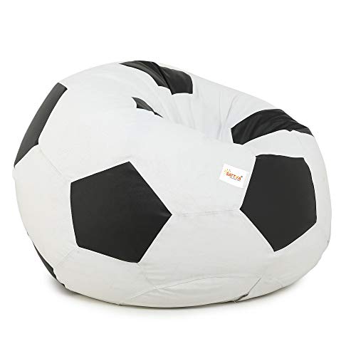SATTVA XXXL Football Bean Bag Filled with Beans | Faux Leather Bean Bag for Adults & Kids | Pre-Filled Comfortable Seating for Living Room, Bedroom, Home & Office – White & Black - Image 3