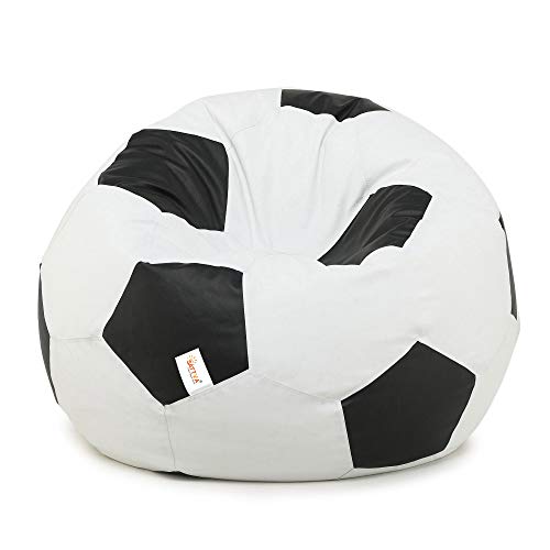 SATTVA XXXL Football Bean Bag Filled with Beans | Faux Leather Bean Bag for Adults & Kids | Pre-Filled Comfortable Seating for Living Room, Bedroom, Home & Office – White & Black - Image 4