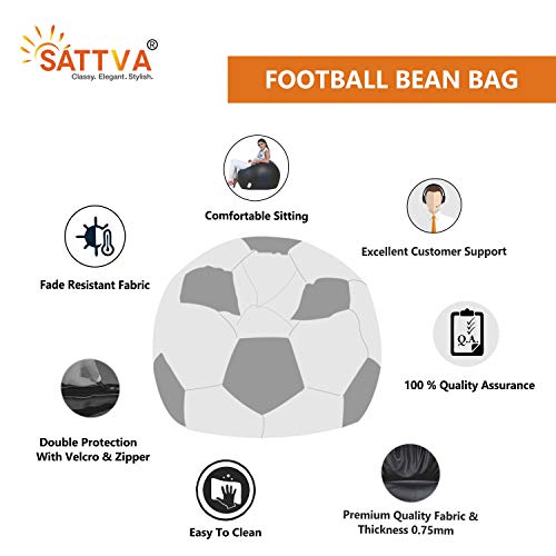 SATTVA XXXL Football Bean Bag Filled with Beans | Faux Leather Bean Bag for Adults & Kids | Pre-Filled Comfortable Seating for Living Room, Bedroom, Home & Office – White & Black - Image 5