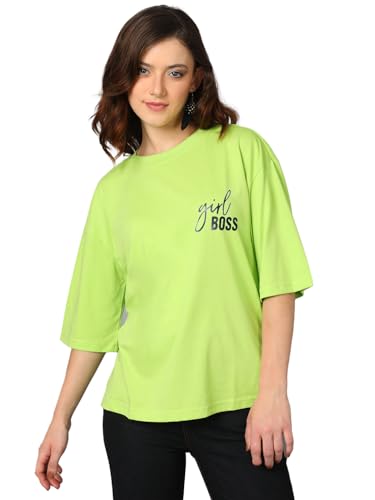 KOTTY Women's Solid Oversized Fit T-Shirt