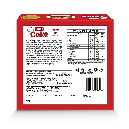 Unibic Foods India Pvt Fruit & Nut Cake 220 Gm - Image 3