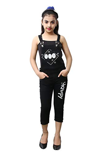 FNOCKS Girls Casual WEAR Slim FIT Trendy Blue Denim Dungaree Capri (Black
