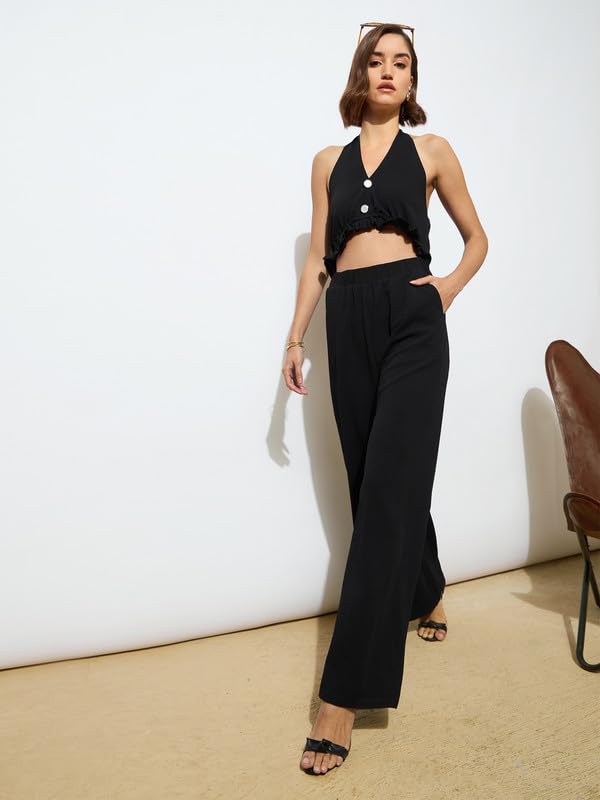 barcino Black Knitted Halter Neck Cut-Out Jumpsuit - Image 2