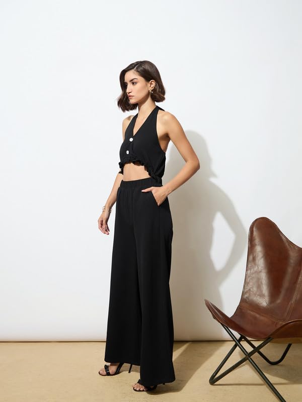 barcino Black Knitted Halter Neck Cut-Out Jumpsuit - Image 3
