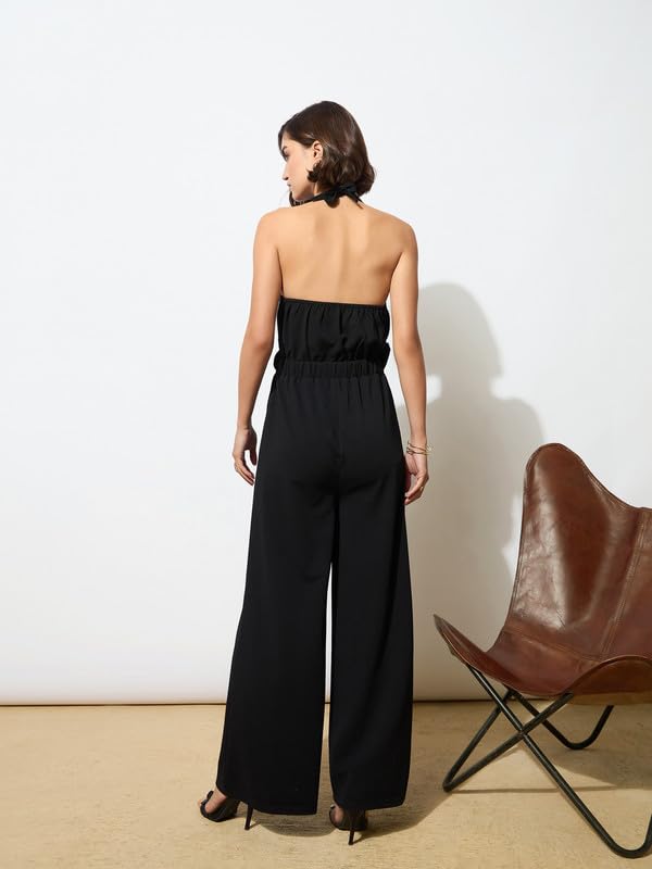 barcino Black Knitted Halter Neck Cut-Out Jumpsuit - Image 5