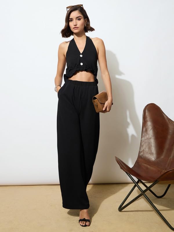 barcino Black Knitted Halter Neck Cut-Out Jumpsuit - Image 6