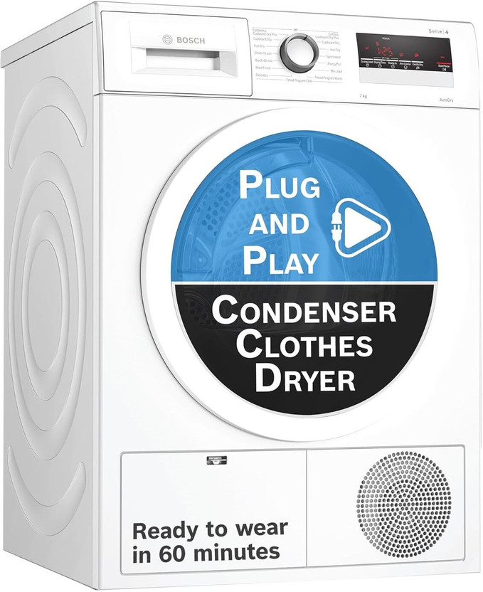 BOSCH 7 kg with 99.9% Dry Clothes Dryer with In-built Heater Whit...more