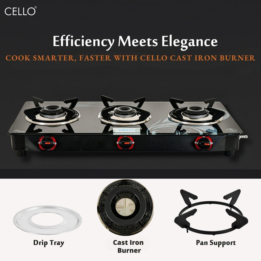 Cello Crowne 3 Burner Black