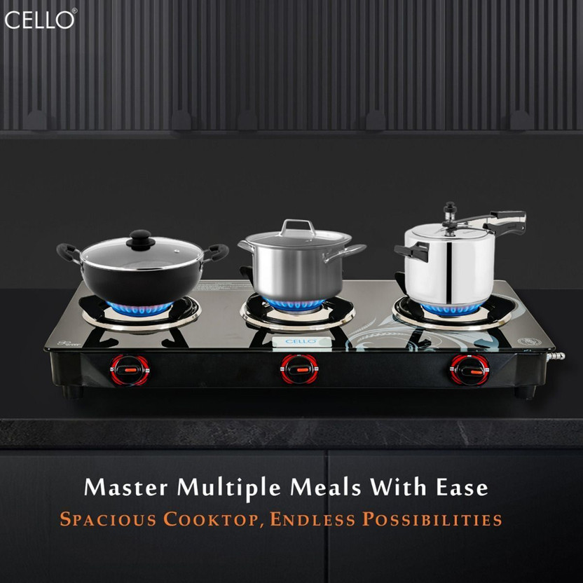 Cello Crowne 3 Burner Black