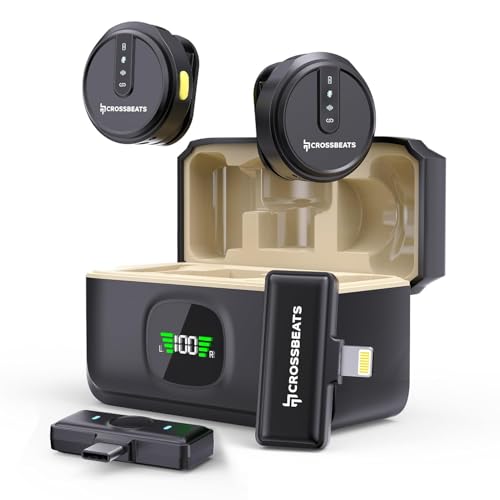 CrossBeats Clip M02 Wireless Mic for YouTube | 2.4GHz Collar Microphone | 80H Battery, Noise Cancel | Vlogging, Reels Video Record | iPhone, Android Type-C | Content Creators | Lapel Mic (Black)