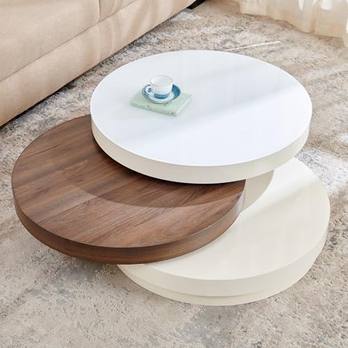 Home Centre | Denver Swivel Coffee Table | Engineered Wood | Center Table, Tempered Glass Top | White | 1 Year Warranty