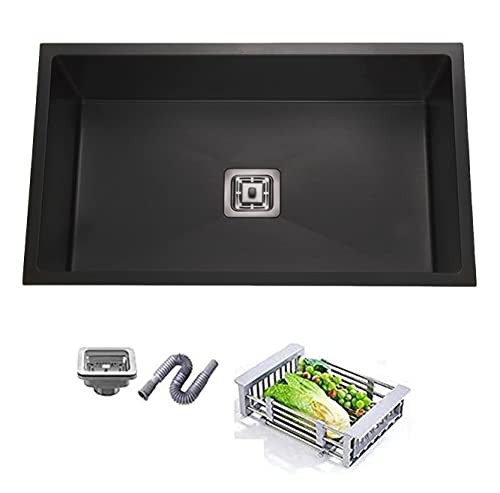 Aquieen Handmade Kitchen Sink Single Bowl 24 x18 x 10 (Black)