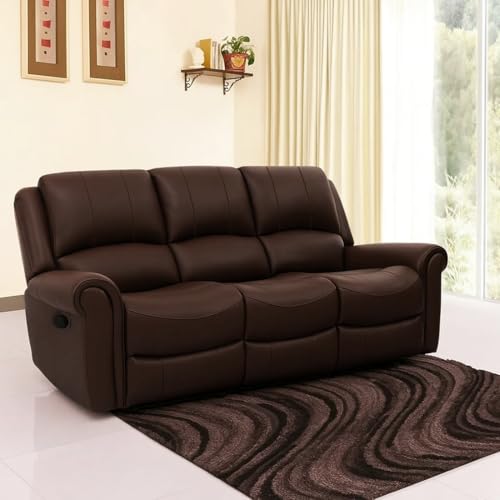 Furny 3 Seater Mario Leatherette Recliner Sofa Set (Brown)