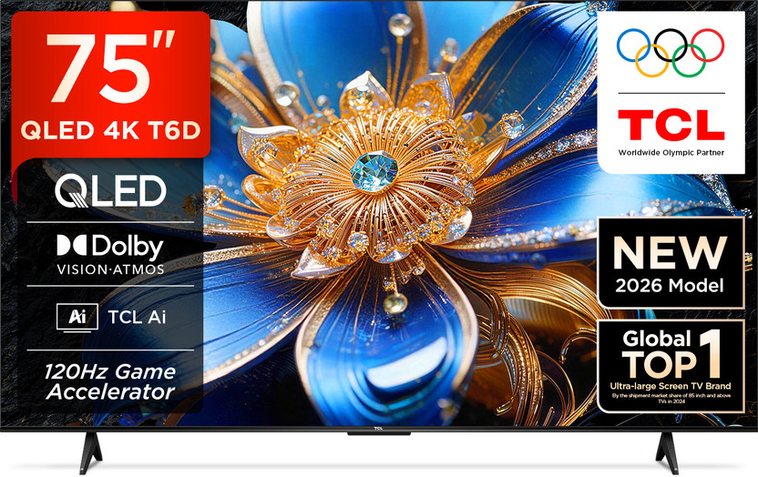 TCL T6D 189.31 cm (75 inch) QLED Ultra HD (4K) Smart Google TV 20...more