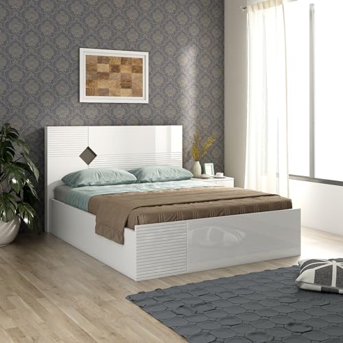 HomeTown Gwen King Bed with Hydraulic Storage in White & Denim Colour