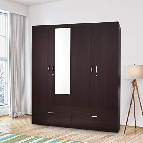 HomeTown Utsav Engineered Wood 4 Door Wardrobe in Wenge Colour