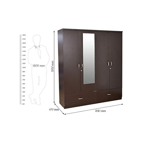 HomeTown Utsav Engineered Wood 4 Door Wardrobe in Wenge Colour - Image 3