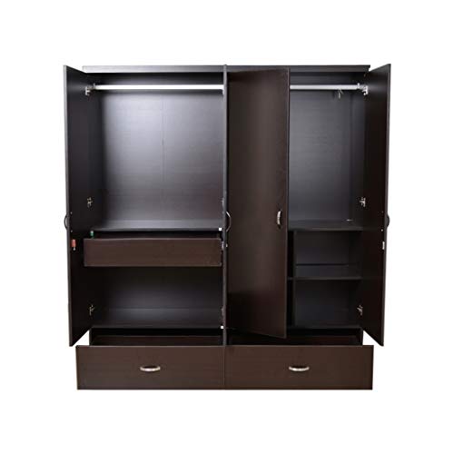 HomeTown Utsav Engineered Wood 4 Door Wardrobe in Wenge Colour - Image 5