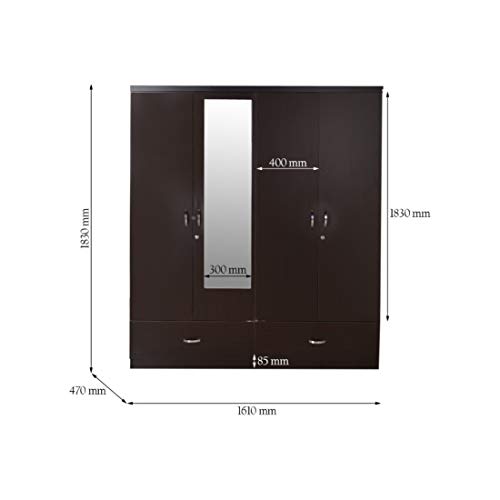 HomeTown Utsav Engineered Wood 4 Door Wardrobe in Wenge Colour - Image 6